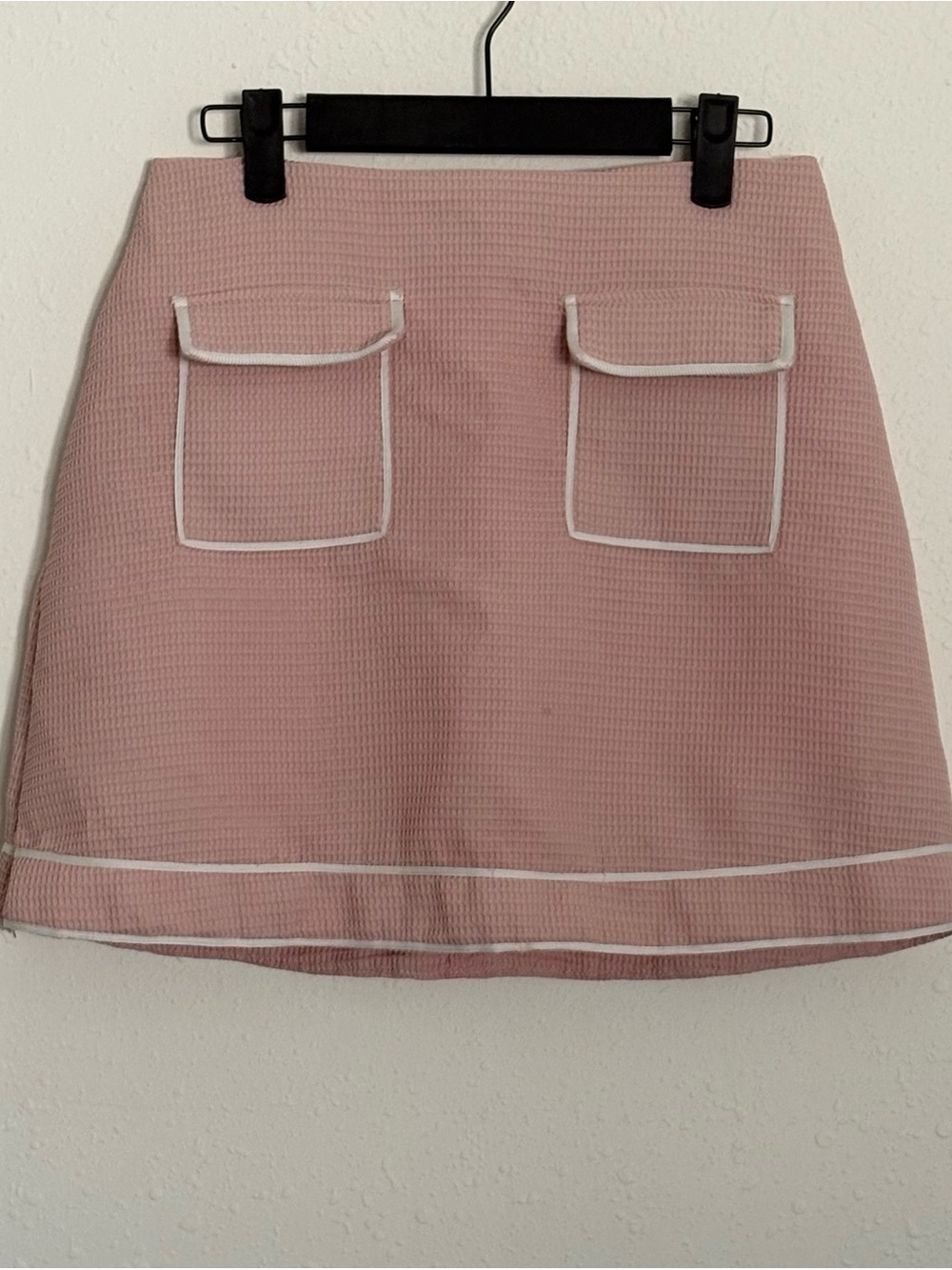 Pink Mini Skirt with White Trim and Pockets
